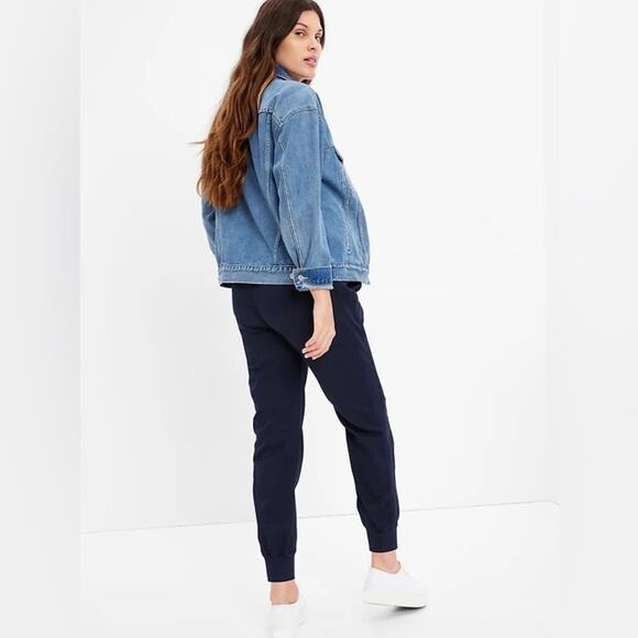 GAP Maternity Full Panel Ribbed Joggers In Navy Uniform Size S Lounge Athleisure - Picture 2 of 16